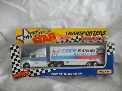 1994 Geoff Bodine NASCAR Diecast 7 Exide Batteries Hauler Transporter 1:87 Matchbox Super Star 1