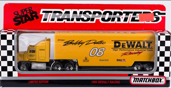 1993 Bobby Dotter NASCAR Diecast 08 DeWalt Hauler Transporter 1:87 Matchbox Super Star 1
