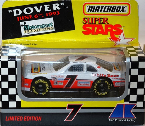 1993 Jimmy Hensley NASCAR Diecast 7 Matchbox White Rose Dover CWC 1:64 Matchbox Super Stars 1