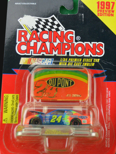 1997 Jeff Gordon NASCAR Diecast 24 DuPont Rainbow CWC 1:64 Racing Champions Premier Preview 1