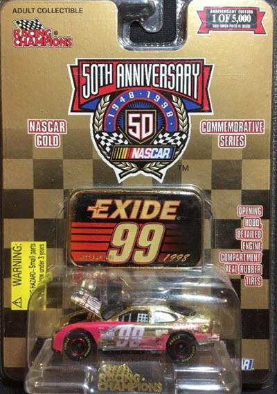 1998 Jeff Burton NASCAR Diecast 99 Exide CWC 1:64 Racing Champions Gold Commemorative 1