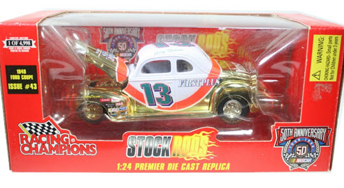 1998 Jerry Nadeau NASCAR Diecast 13 First Plus CWC 1:24 Racing Champions Stock Rods 1940 Ford Coupe Gold 1