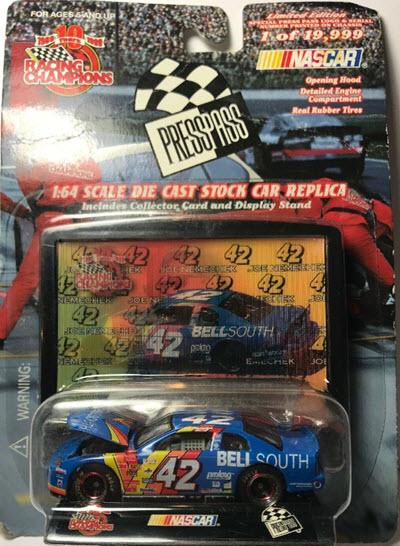 1999 Joe Nemechek NASCAR Diecast 42 Bell South CWC 1:64 Racing Champions Press Pass 1