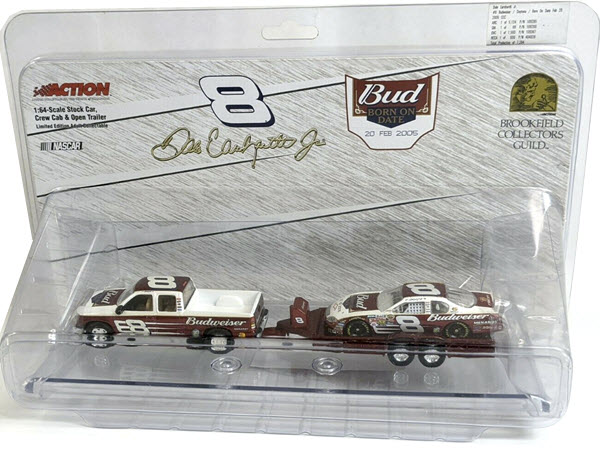 2005 Dale Earnhardt Jr NASCAR Diecast 8 Bud Budweiser Born Date BOD Feb 20 CCTC Crew Cab Trailer 1:64 Brookfield 1