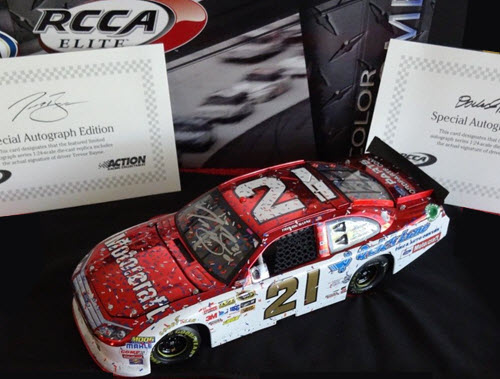 2011 Trevor Bayne NASCAR Diecast 21 Motorcraft Daytona 500 Win Raced Version 1:24 CWC Lionel Action RCCA Elite Color Chrome Dual Autographed 1