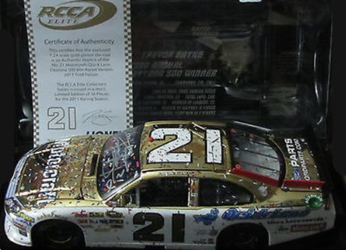 2011 Trevor Bayne NASCAR Diecast 21 Motorcraft Daytona 500 Win Raced Version 1:24 CWC Lionel Action RCCA Elite Gold 1