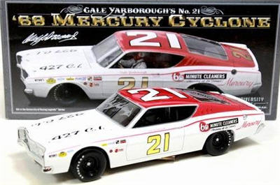 2016 Cale Yarborough NASCAR Diecast 21 60 Minute Cleaners 1968 Mercury Cyclone CWC 1:24 University Of Racing Autographed 1