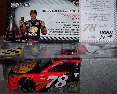 2016 Martin Truex Jr NASCAR Diecast 78 Bass Pro Shops Charlotte Coke 600 Win Raced Version CWC 1:24 Lionel Action RCCA Elite 1