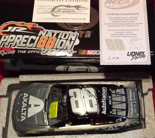 2017 Dale Earnhardt Jr NASCAR Diecast 88 Axalta Final Ride Bud Budweiser 1:24 CWC Lionel Action RCCA Elite Autographed Raw 1