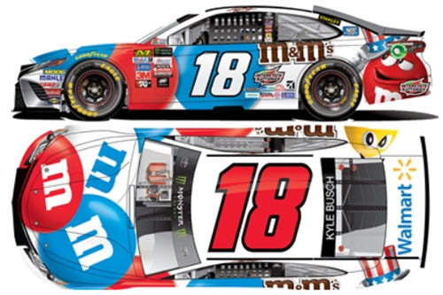 2017 Kyle Busch NASCAR Diecast 18 MnMs Patriotic RWB Red White Blue CWC 1:24 Lionel Action ARC Color Chrome 99