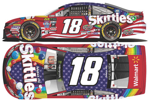 2017 Kyle Busch NASCAR Diecast 18 Skittles Patriotic RWB Red White Blue CWC 1:24 Lionel Action RCCA Elite Liquid Color 99