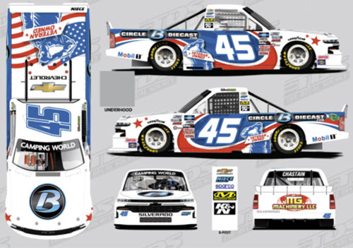 2021 Ross Chastain NASCAR Diecast 45 Circle B Salutes Veteran Owned Truck Supertruck 1:24 Lionel Action ARC Color Chrome 99