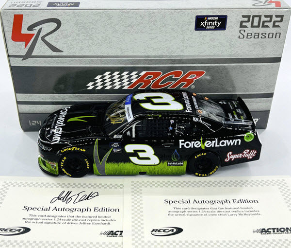 2022 Jeffrey Earnhardt NASCAR Diecast 3 Forever Lawn CWC 1:24 Lionel Action ARC Dual Autographed 2