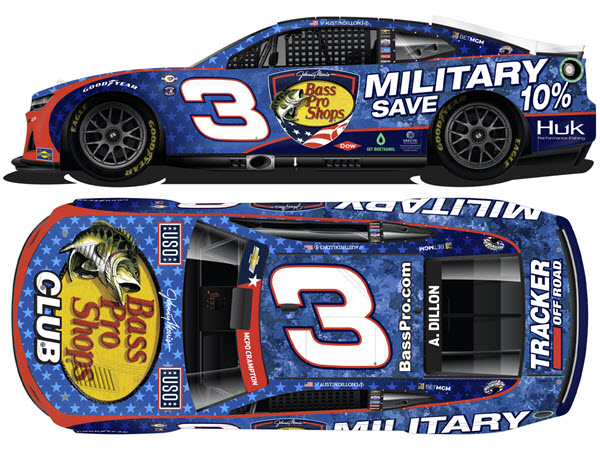 2023 Austin Dillon NASCAR Diecast 3 Bass Pro Patriotic Salute CWC 1:64 Lionel Action ARC Diecast Chassis 99