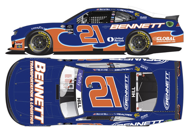 2023 Austin Hill NASCAR Diecast 21 Bennett Transportation Darlington Throwback CWC 1:24 Lionel Action ARC Color Chrome 99