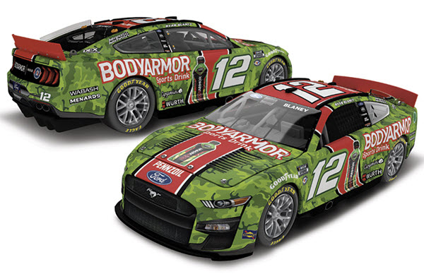 2023 Ryan Blaney NASCAR Diecast 12 BodyArmor Body Armor Camo CWC 1:64 Lionel Action ARC Diecast Chassis 98