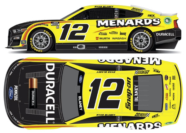 2023 Ryan Blaney NASCAR Diecast 12 Menards Duracell CWC 1:24 Lionel Action ARC Color Chrome 99