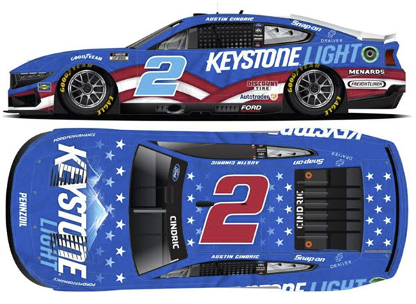 2024 Austin Cindric NASCAR Diecast 2 Keystone Light CWC 1:24 Lionel Action RCCA Elite 99