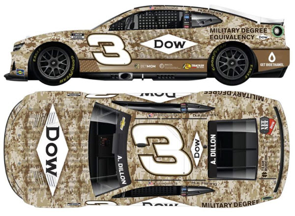 2024 Austin Dillon NASCAR Diecast 3 Dow Salutes Veterans CWC 1:24 Lionel Action RCCA Elite 99
