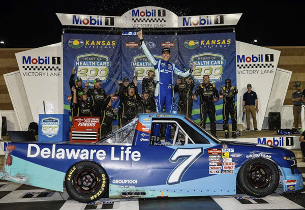 2025 Carson Hocevar NASCAR Diecast  Deleware Life Kansas Win Raced Version Truck 1:64 Lionel Action ARC 99